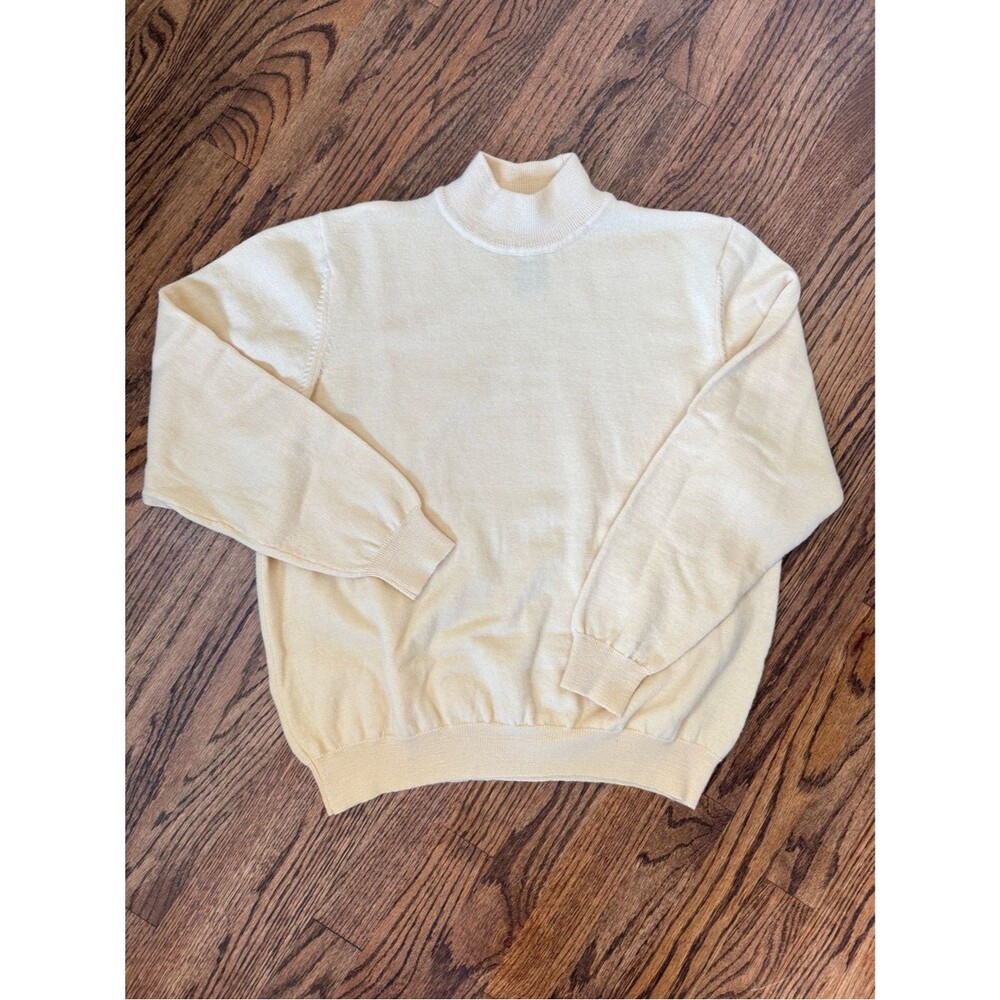Vintage 90s Mock Neck Merino Wool Sweater Butter Yellow Preppy